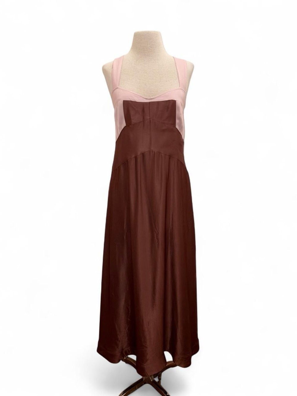 Anthropologie Maeve Silky Brown/Pink  Slip Midi Dress Small Cocktail Going Out
